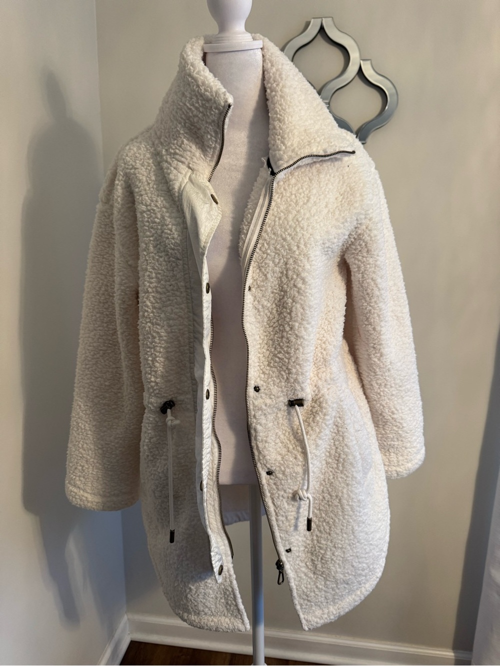 Nautica Cream Teddy Sherpa Jacket with High Collar